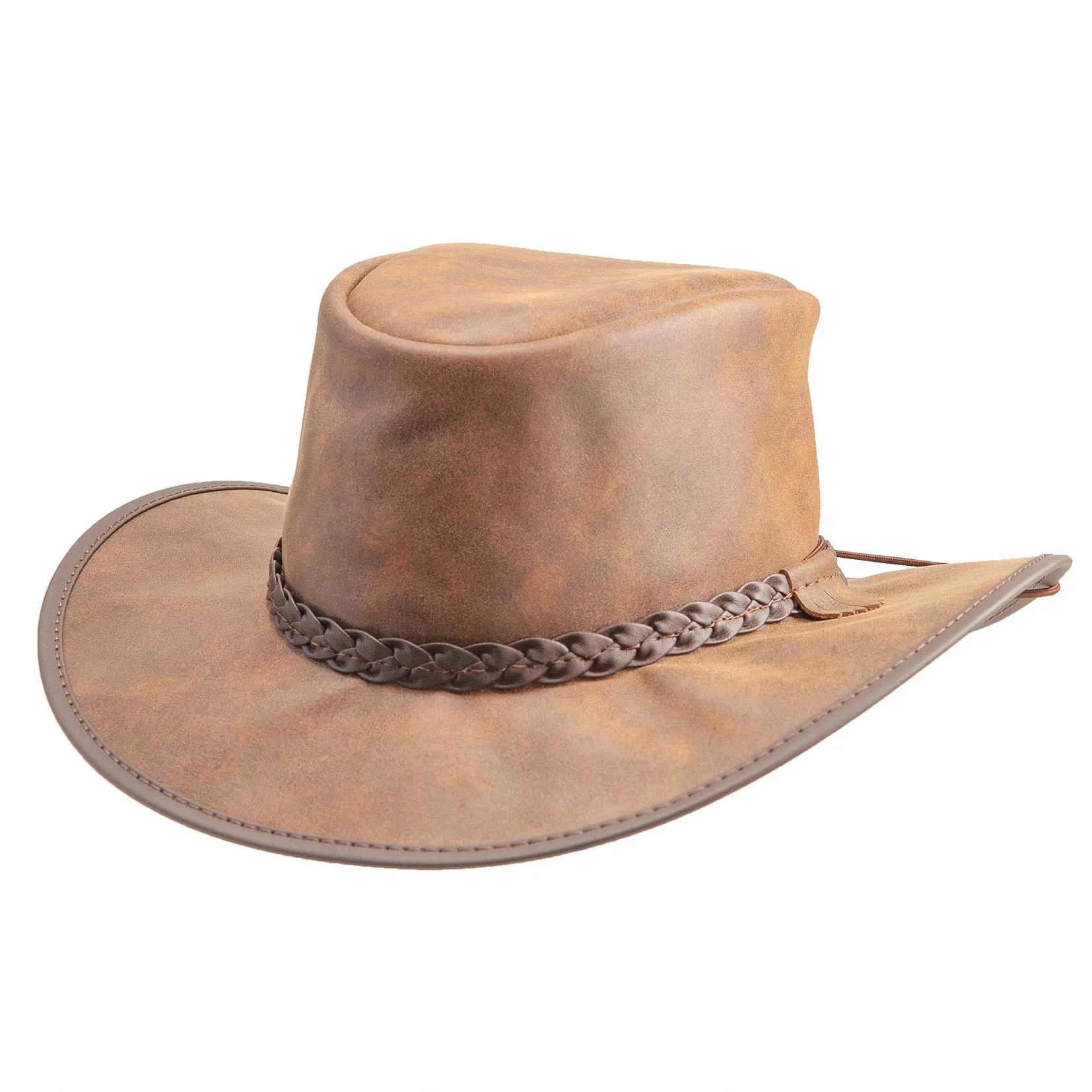 Mens Black Crushable Leather Outback Hat