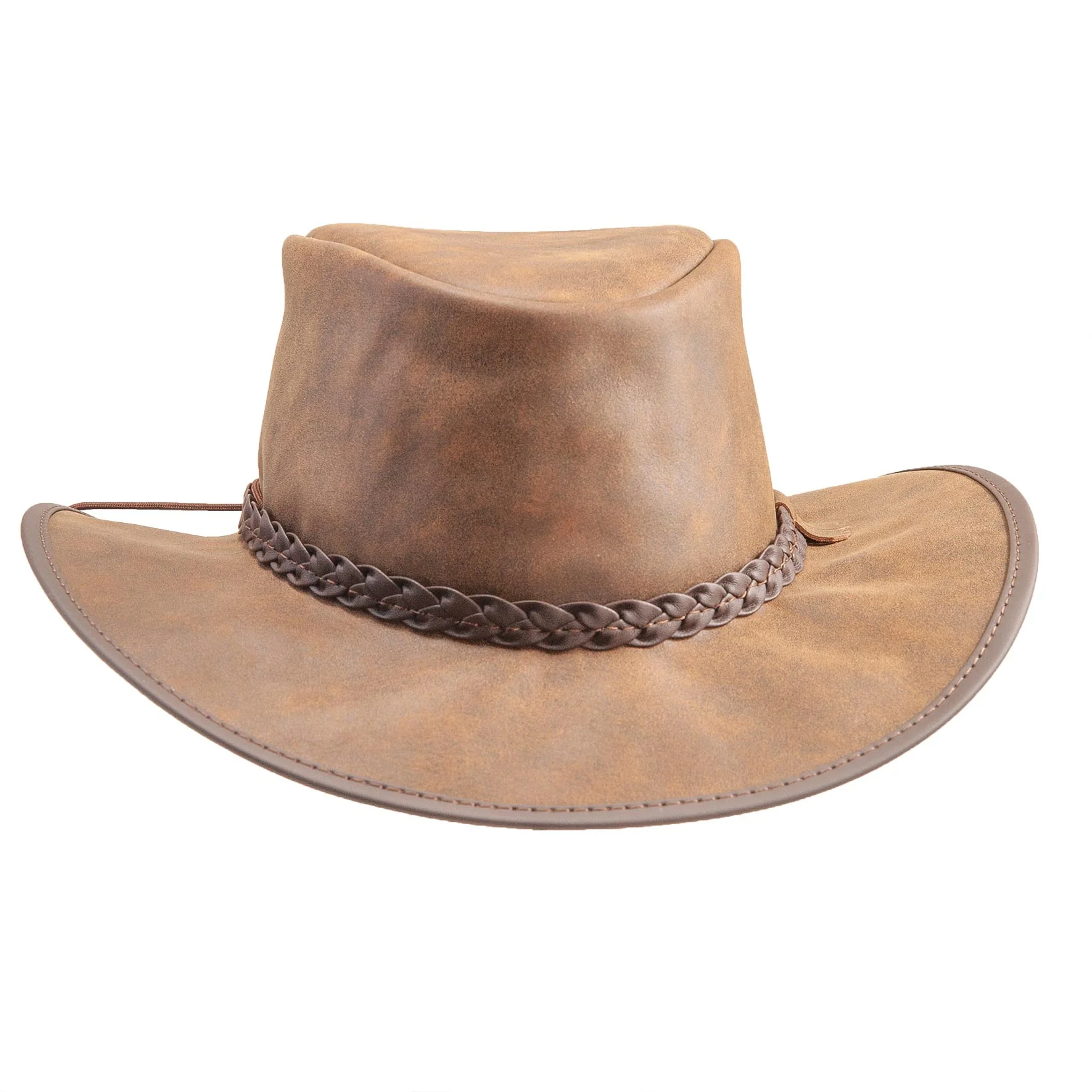 Mens Black Crushable Leather Outback Hat