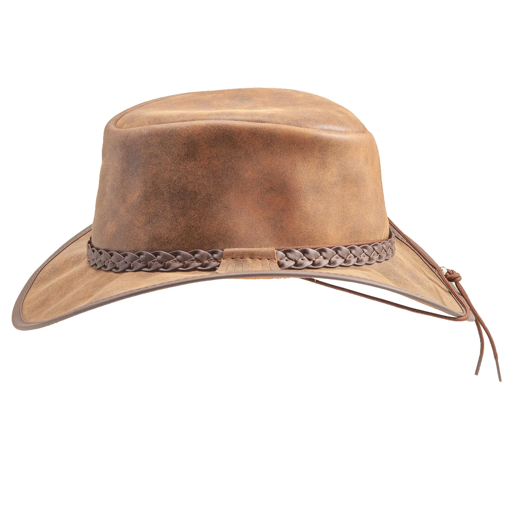 Mens Black Crushable Leather Outback Hat