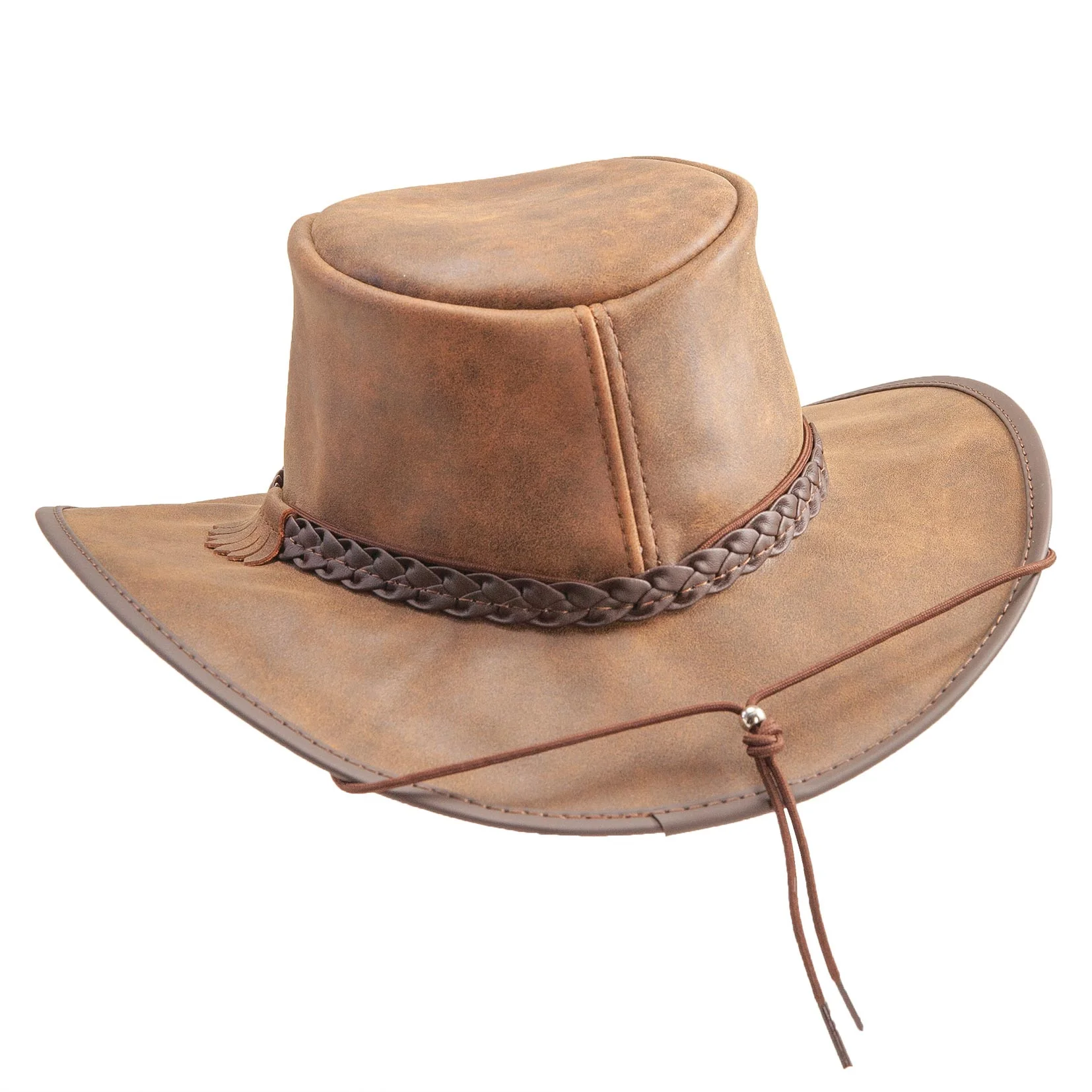 Mens Black Crushable Leather Outback Hat
