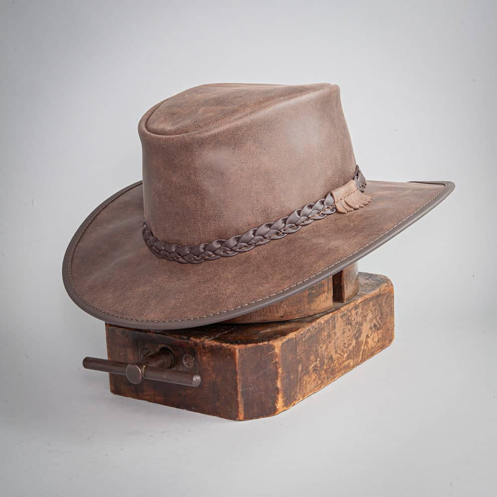 Mens Black Crushable Leather Outback Hat