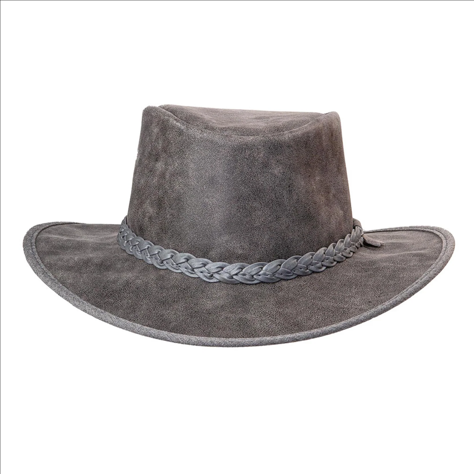 Mens Black Crushable Leather Outback Hat