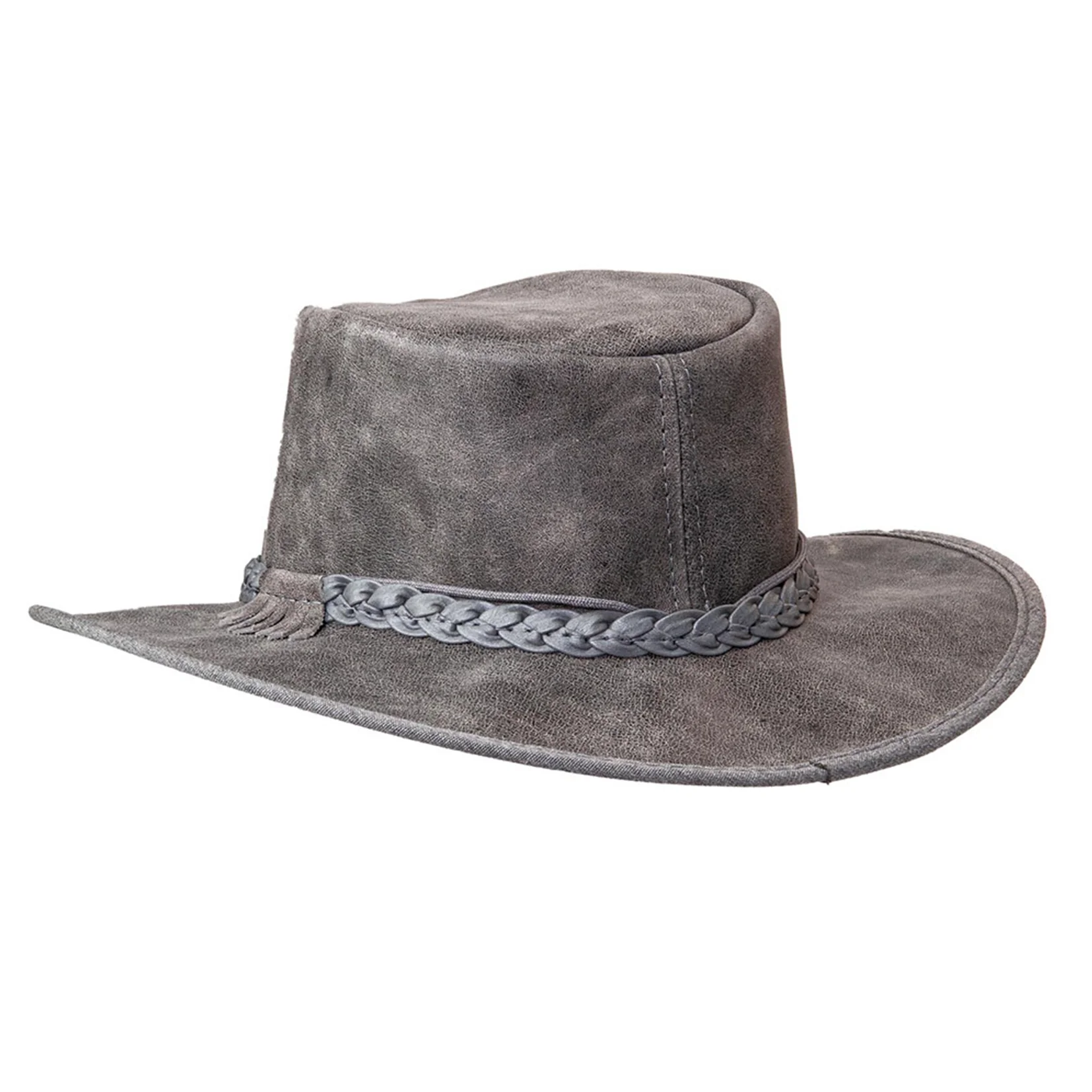 Mens Black Crushable Leather Outback Hat