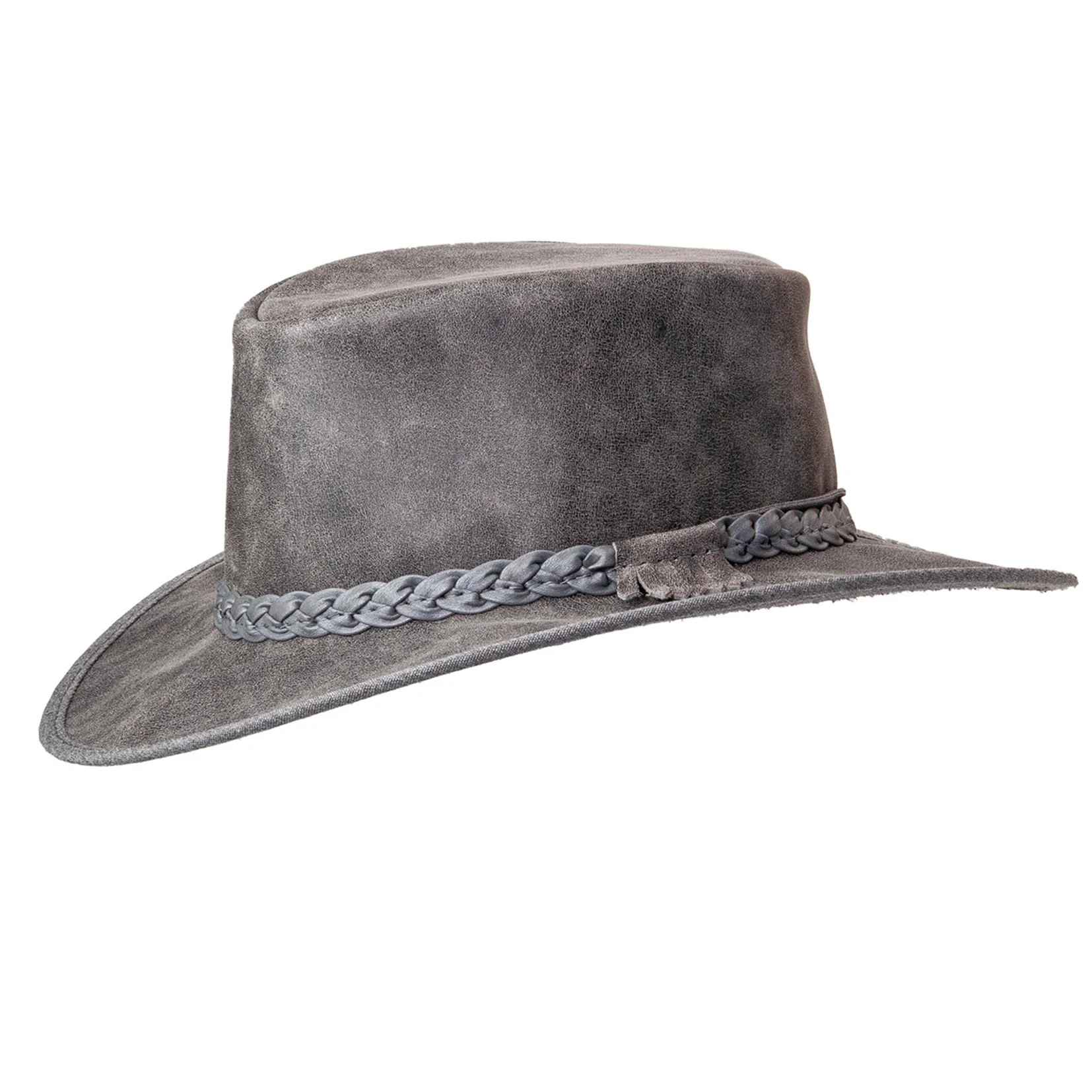 Mens Black Crushable Leather Outback Hat