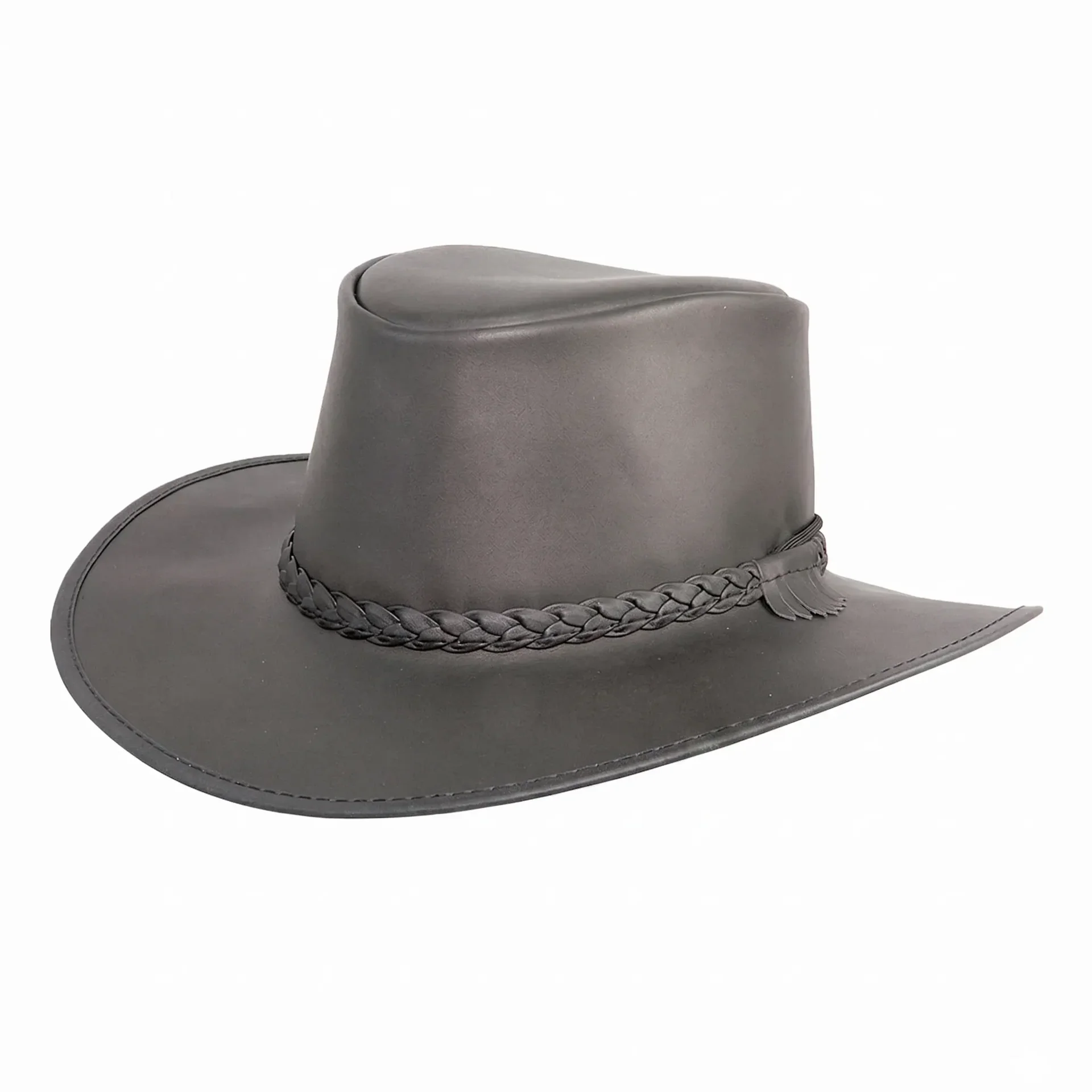 Mens Black Crushable Leather Outback Hat