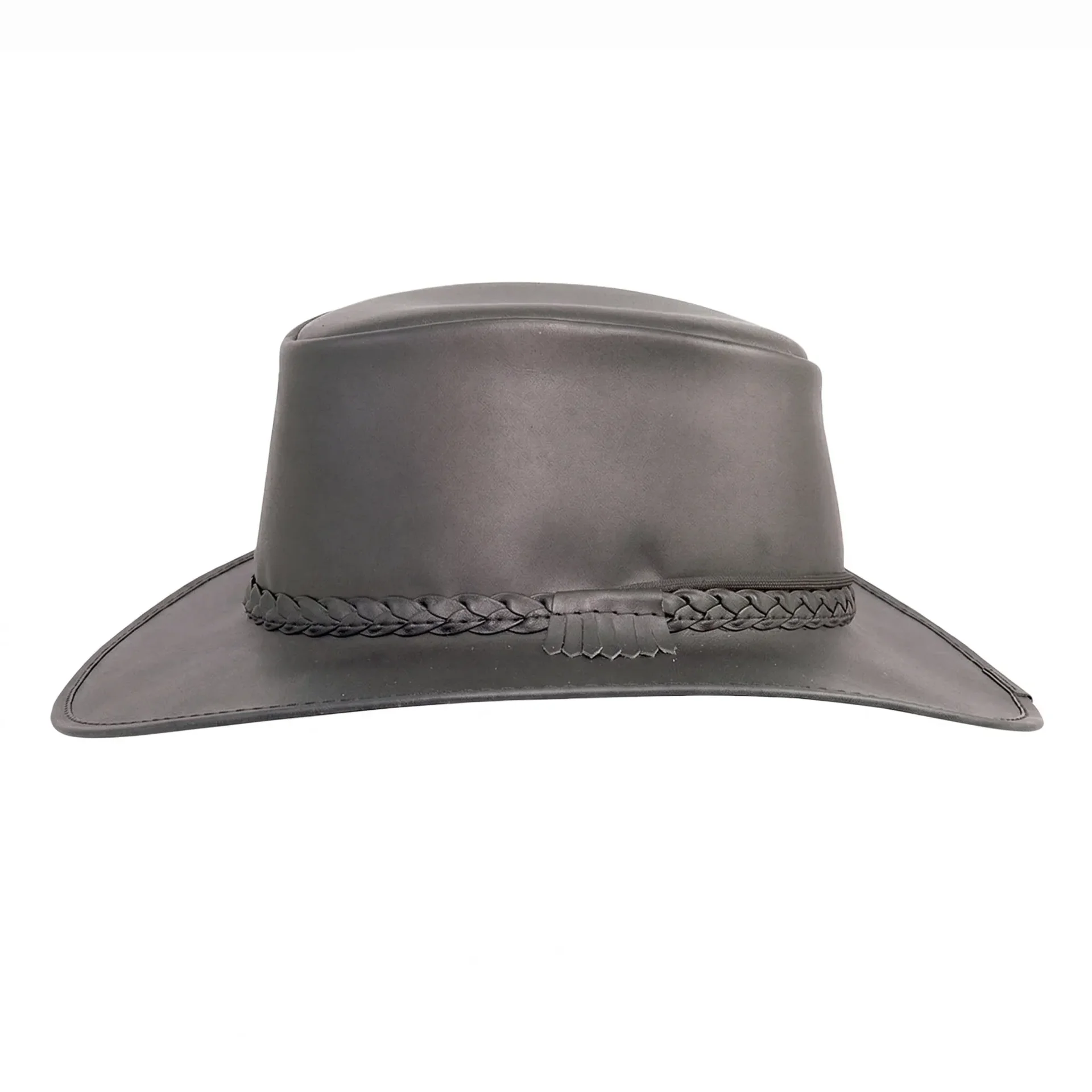 Mens Black Crushable Leather Outback Hat