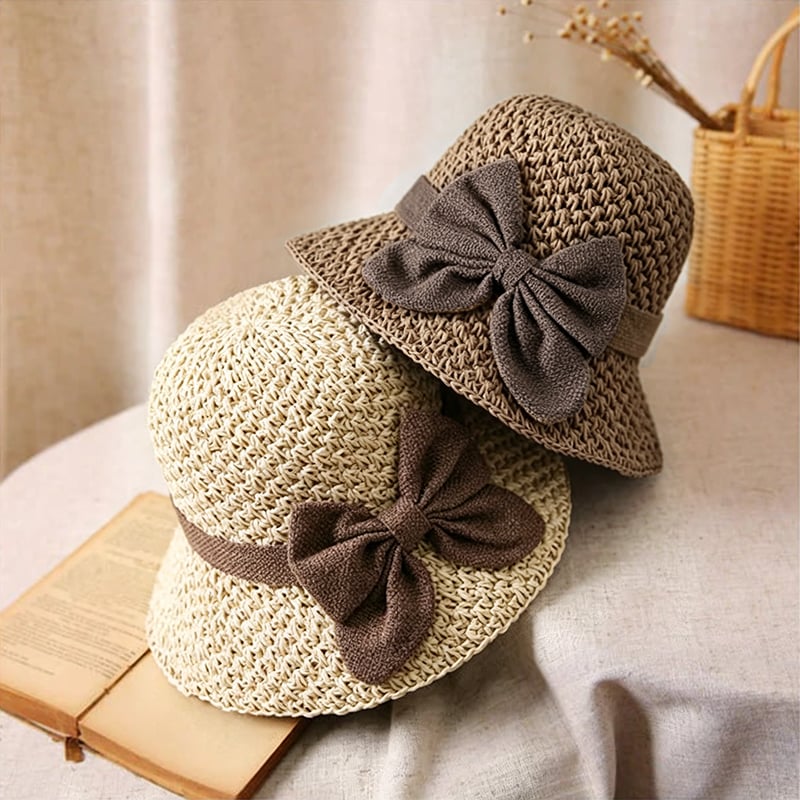 🔥Hot Sale 49% OFF✨Straw Hat with Retro Bow – Foldable & Breathable for Summer