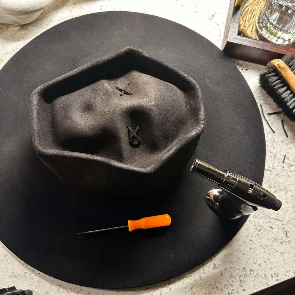 Brim Reaper Skull Wide Brim Hat - Soot Black