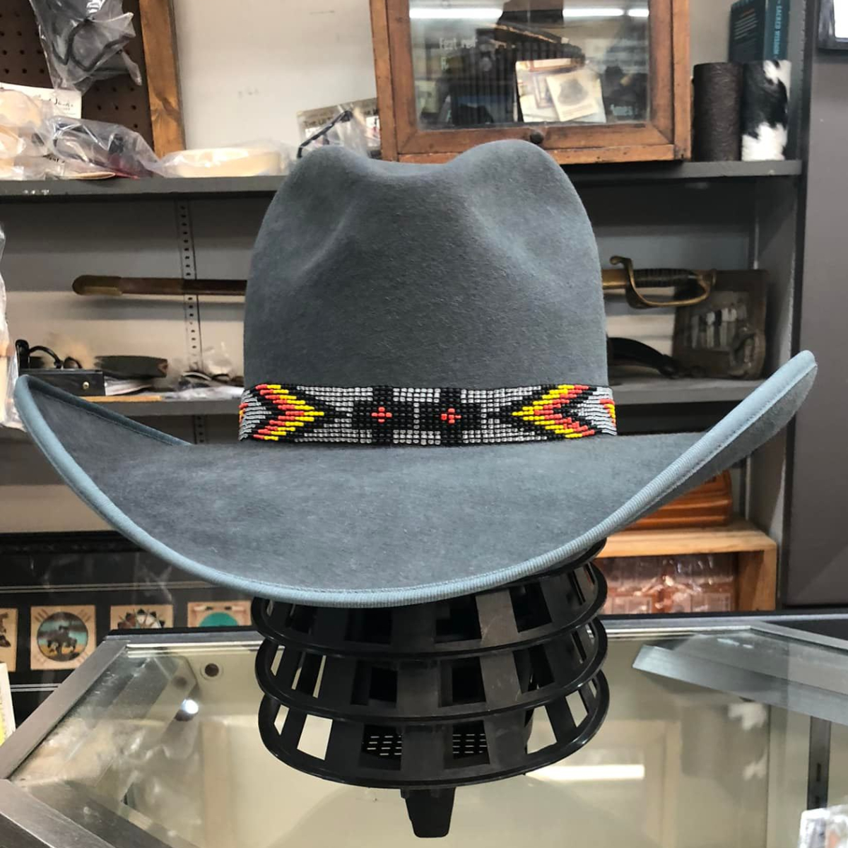 Gray Arrow Beaded Cowboy Hat
