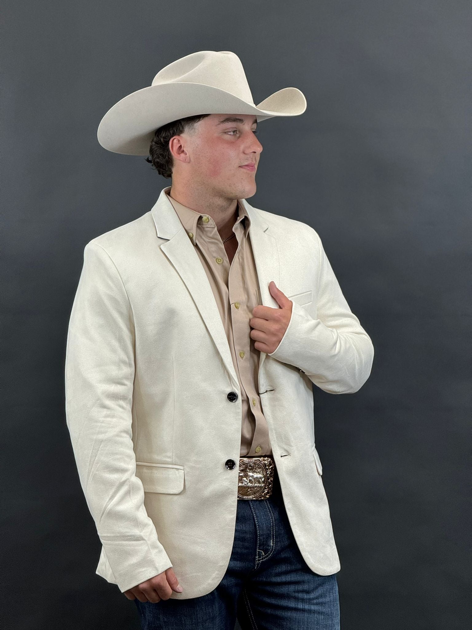 PLATINI WHITE BEIGE GAMUZA SUEDE BLAZER