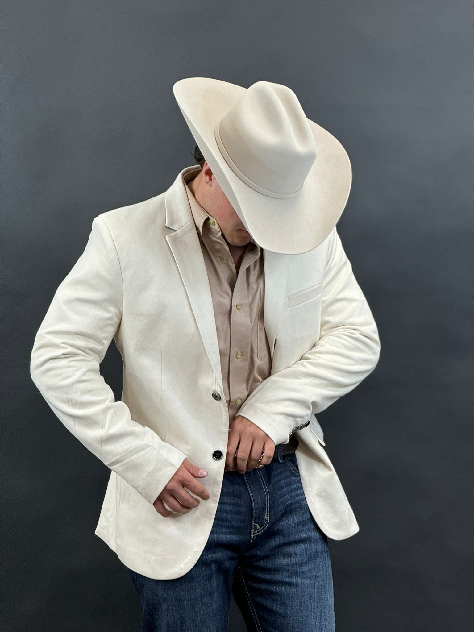 PLATINI WHITE BEIGE GAMUZA SUEDE BLAZER