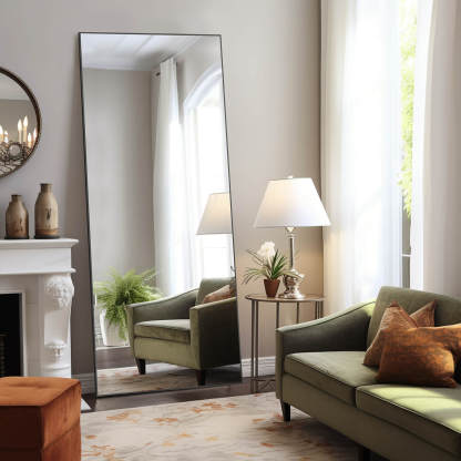 71"x30" Arched Full Body Mirror Floor Mirror Standing Hanging or Leaning Wall with Stand Aluminum Alloy Thin Frame--Living Room,Living Room Mirror