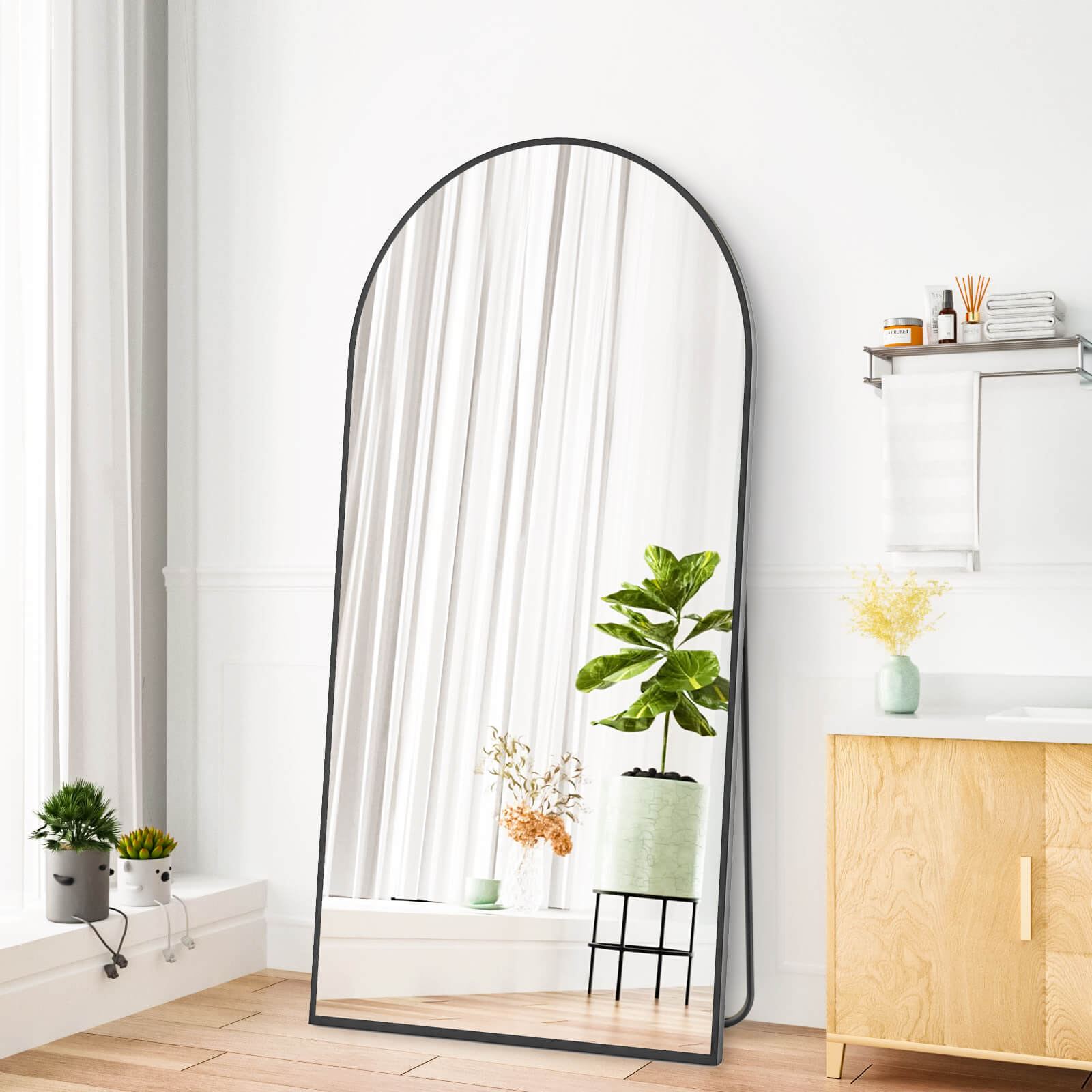 59"x16" Floor Standing Mirror, Wall Mirror with Stand Aluminum Alloy Thin Frame--Living Room,Living Room Mirror