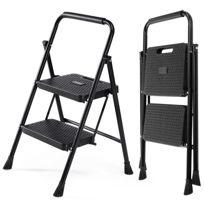 Zibbizo 2 Step Ladder Foldable, Sturdy Step Stool Ladder with Anti-Slip Pedal, Portable Lightweight