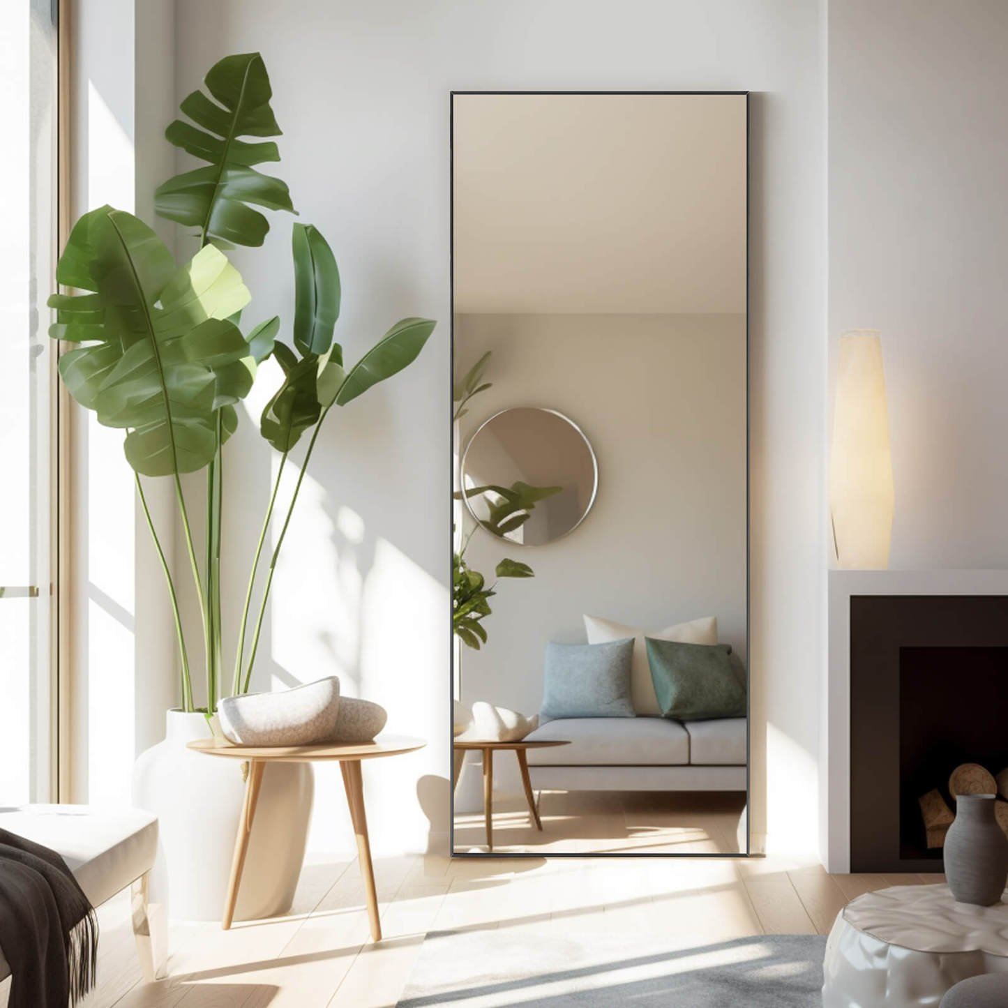 71"x30" Arched Full Body Mirror Floor Mirror Standing Hanging or Leaning Wall with Stand Aluminum Alloy Thin Frame--Living Room,Living Room Mirror