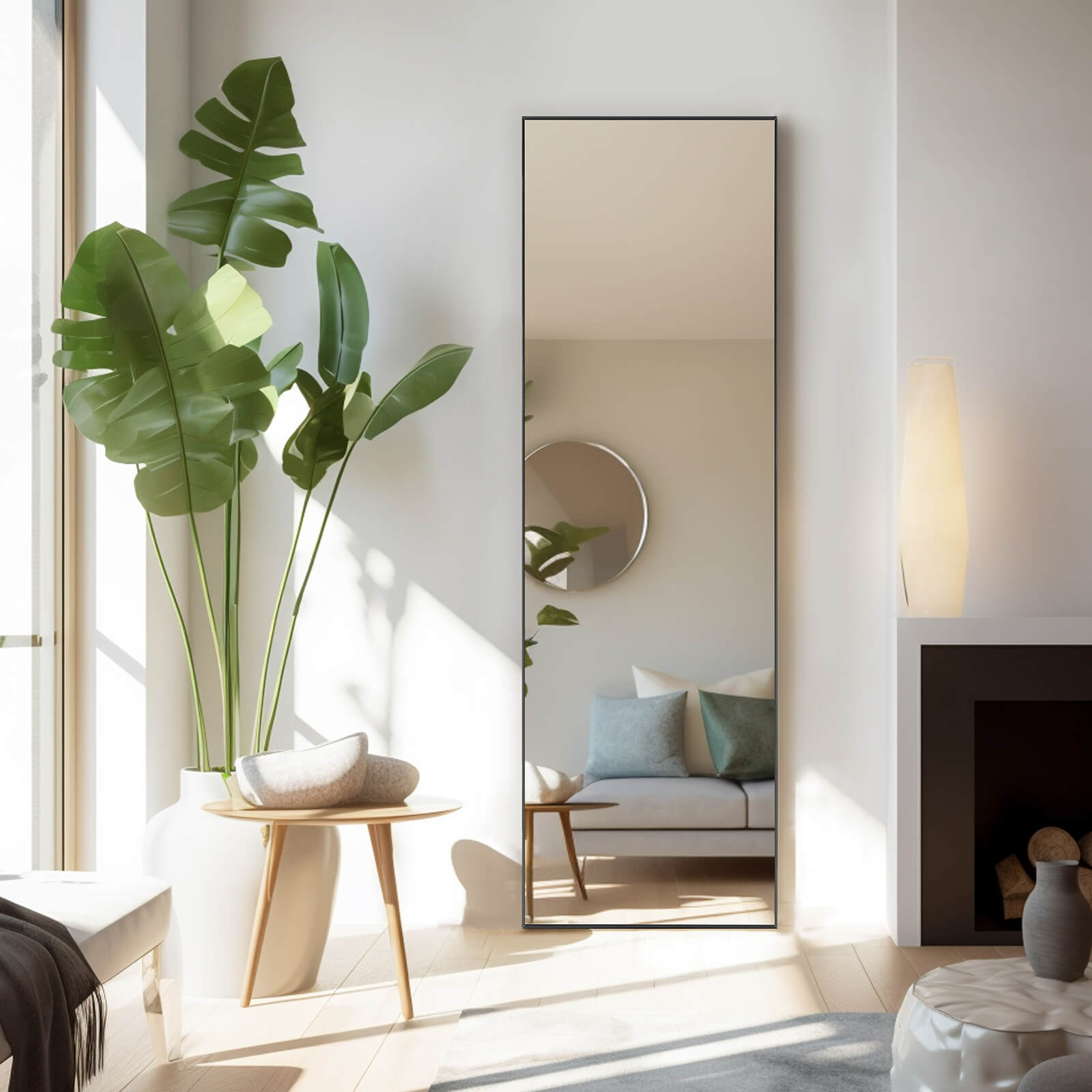 71"x30" Arched Full Body Mirror Floor Mirror Standing Hanging or Leaning Wall with Stand Aluminum Alloy Thin Frame--Living Room,Living Room Mirror