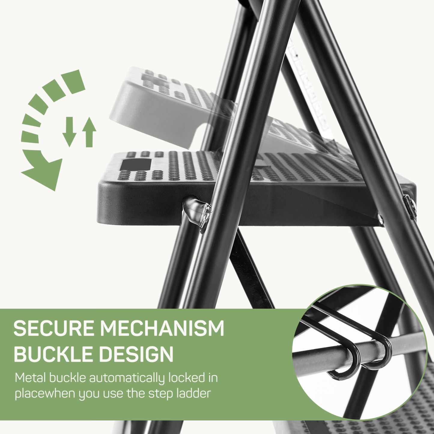 Zibbizo 2 Step Ladder Foldable, Sturdy Step Stool Ladder with Anti-Slip Pedal, Portable Lightweight Folding Step Tool, Black