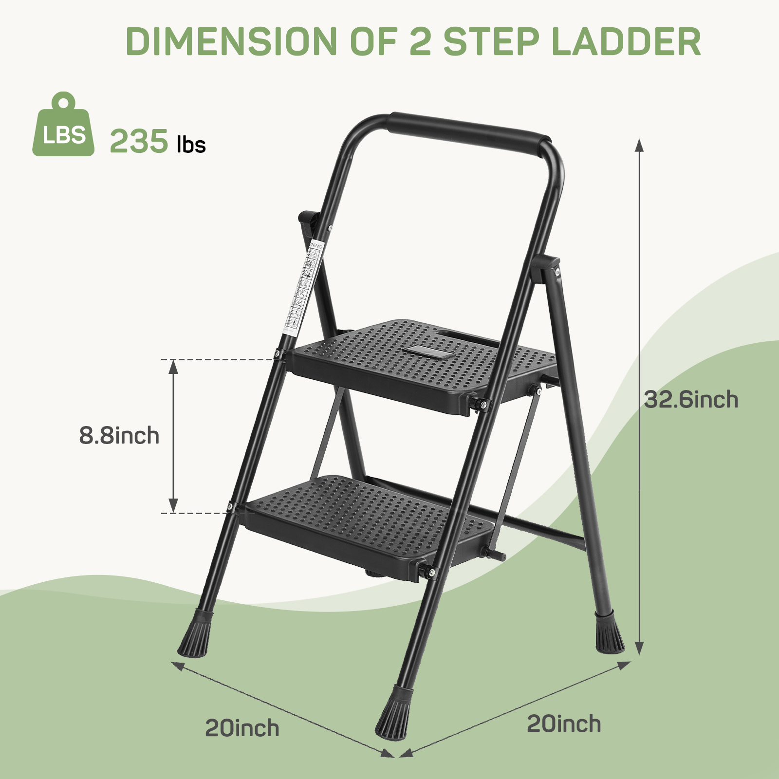 Zibbizo 2 Step Ladder Foldable, Sturdy Step Stool Ladder with Anti-Slip Pedal, Portable Lightweight Folding Step Tool, Black