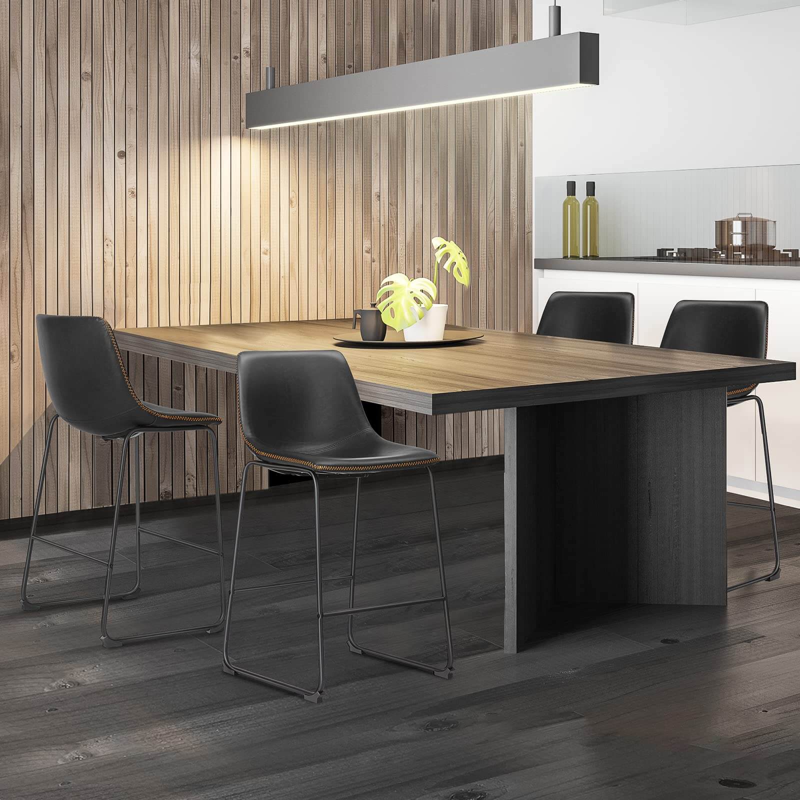 31 inch Armless Industrial Faux Leather Barstools with Metal Legs and Footrest, Dining Chairs for Home Office Kitchen Island--kitchen & Dining,Office chair