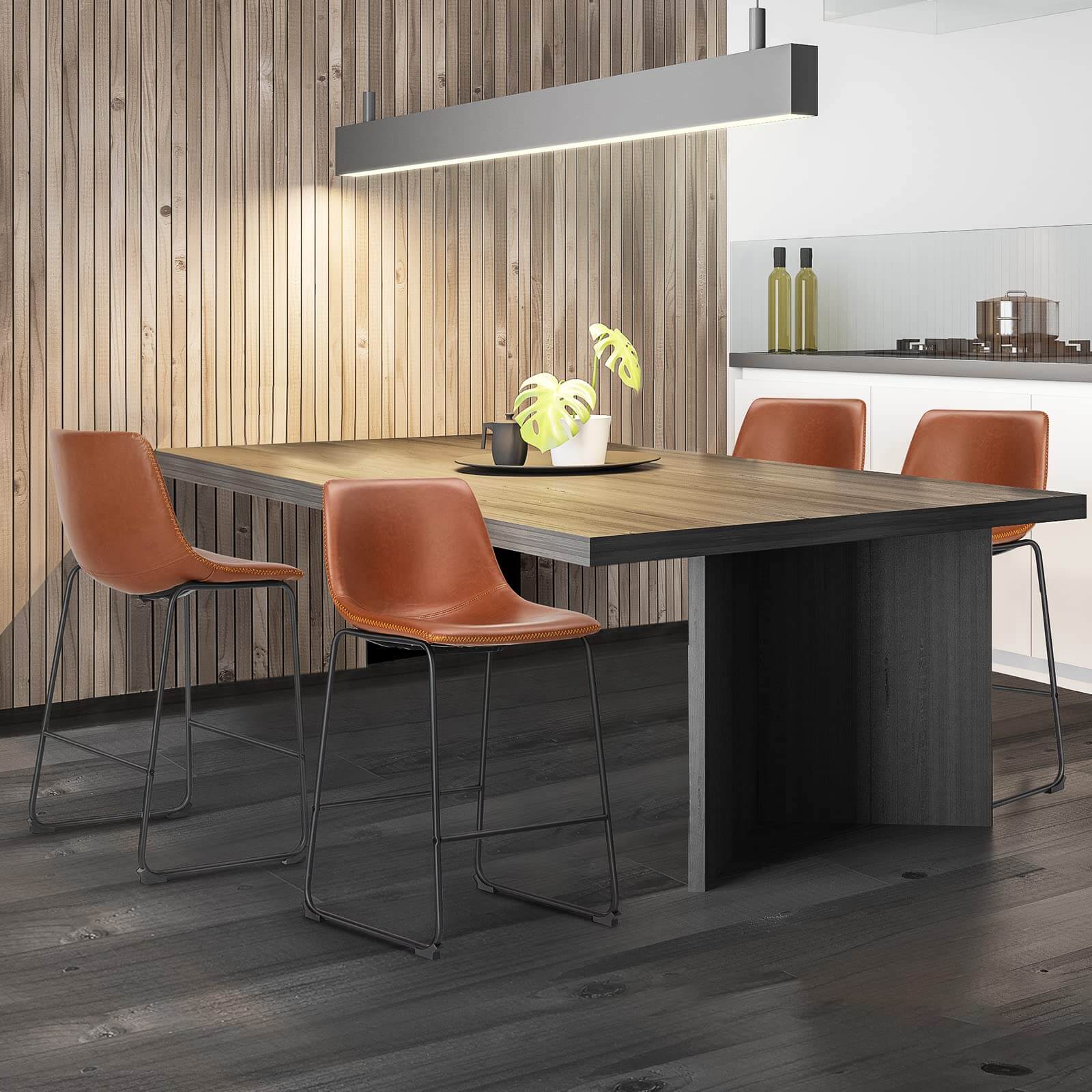 31 inch Armless Industrial Faux Leather Barstools with Metal Legs and Footrest, Dining Chairs for Home Office Kitchen Island--kitchen & Dining,Office chair