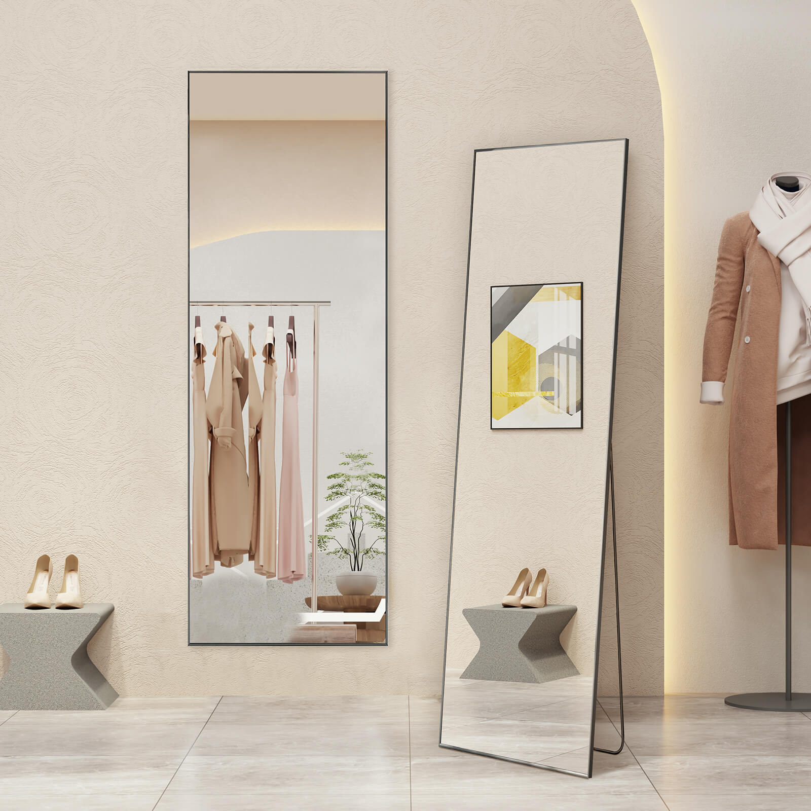 71"x30" Arched Full Body Mirror Floor Mirror Standing Hanging or Leaning Wall with Stand Aluminum Alloy Thin Frame--Living Room,Living Room Mirror