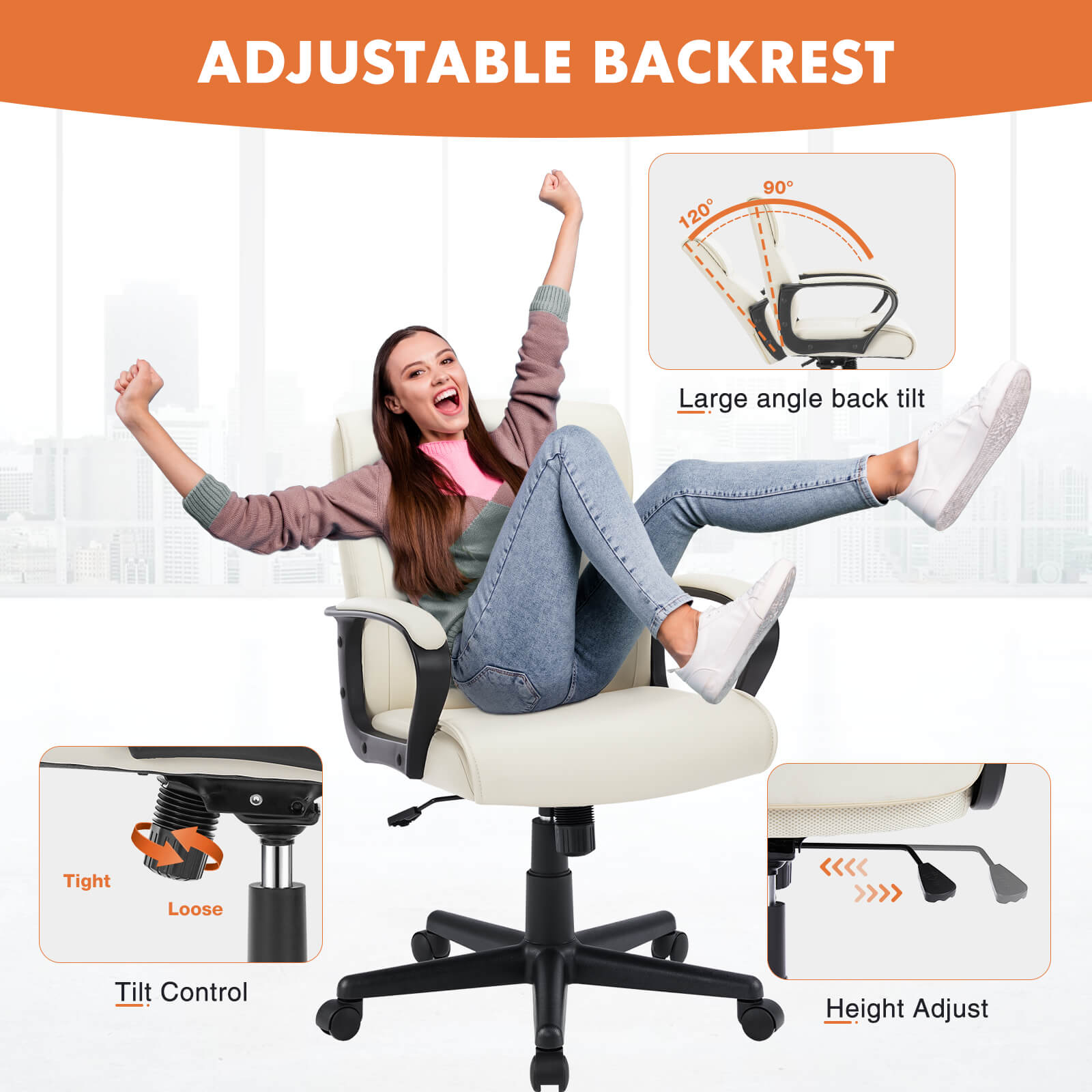 Adjustable Computer Desk Chair with Lumbar Support,Padded Armrest,Swivel Rolling--Bedroom,Bedroom Chair,Home Office,Home Office Chair,Office,Office chair,Office Chair1