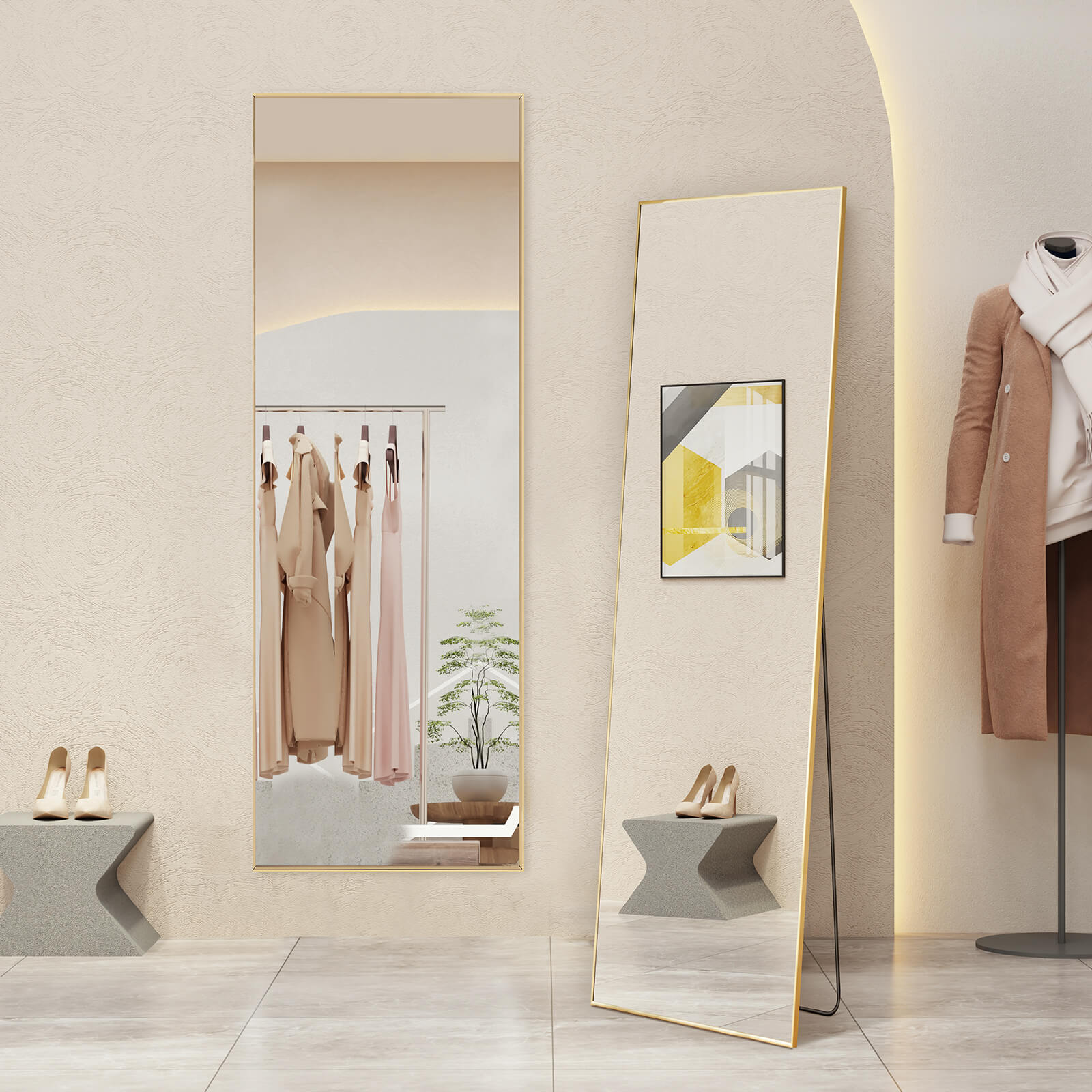 71"x30" Arched Full Body Mirror Floor Mirror Standing Hanging or Leaning Wall with Stand Aluminum Alloy Thin Frame--Living Room,Living Room Mirror