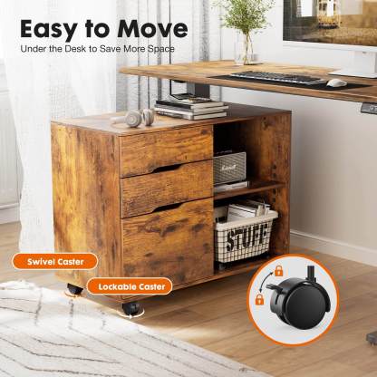 3 Drawer Mobile Rolling Lateral File Cabinet For Home Office And Kids Room--Bedroom,Bedroom Cabinet,Home Office,Home Office Cabinet,Office,Office Cabinet