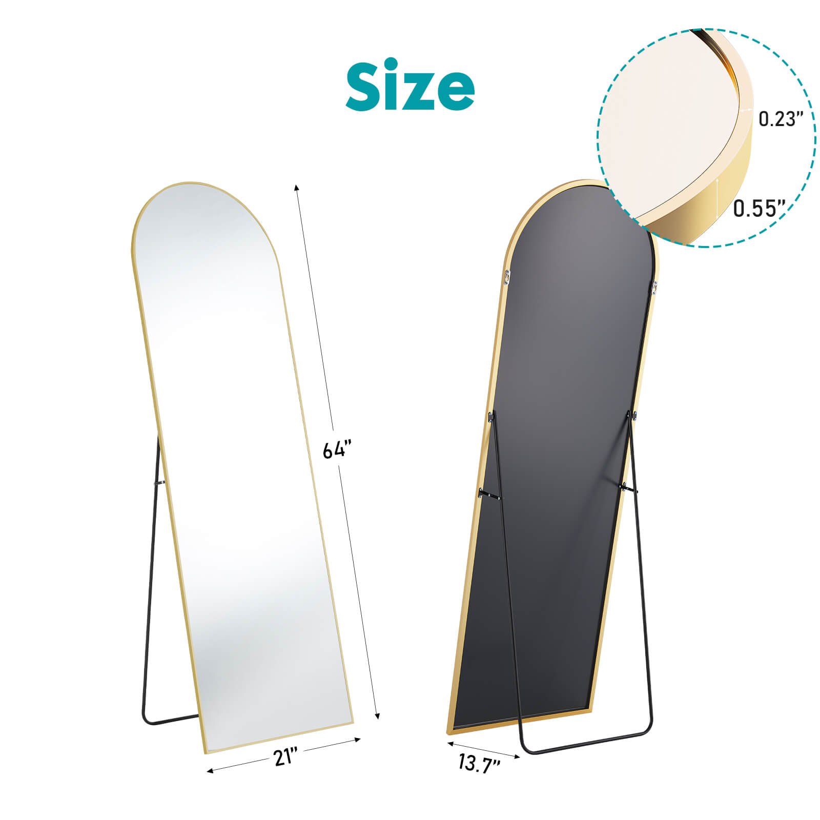 59"x16" Floor Standing Mirror, Wall Mirror with Stand Aluminum Alloy Thin Frame--Living Room,Living Room Mirror