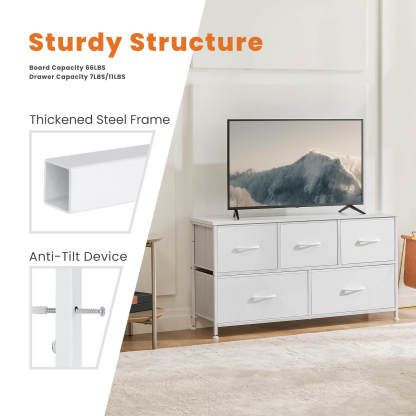 38 in 5 Drawers Dresser Chest of Drawers,Metal Frame and Wood Top--Bedroom,Bedroom Cabinet,Living Room,Living Room Cabinet,New Arrivals