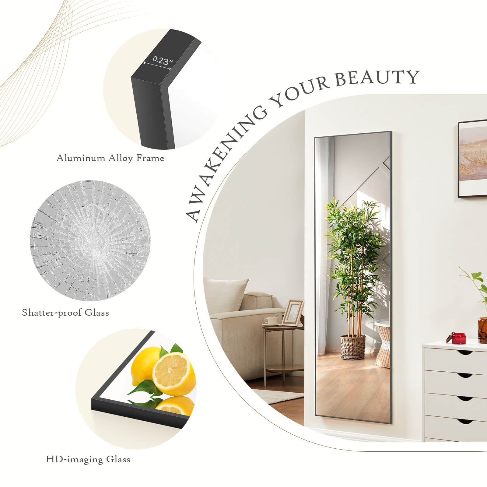 71"x30" Arched Full Body Mirror Floor Mirror Standing Hanging or Leaning Wall with Stand Aluminum Alloy Thin Frame--Living Room,Living Room Mirror