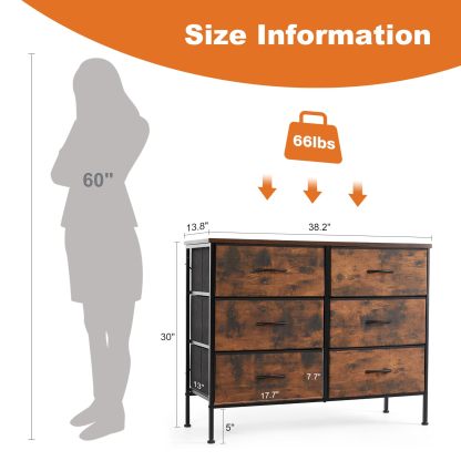 Dresser TV Stand, Console Table with 6 Wide Drawers, Entertainment Center for 55" TV Storage Fabric Dresser Drawer--Best Sellers,Bedroom,Bedroom Cabinet,Living Room,Living Room Cabinet