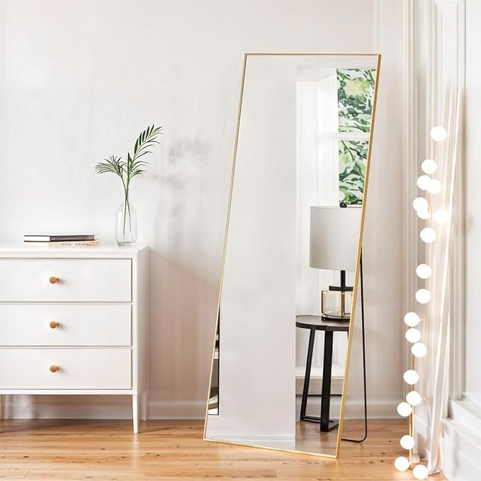 Zibbizo Mirror Full Length, 21"x64" Body Wall Mirrors with Shatter-Proof Glass, Floor Standing, Hanging or Leaning, Large Tall Mirror with Stand Aluminum Alloy Frame for Bedroom Cloakroom