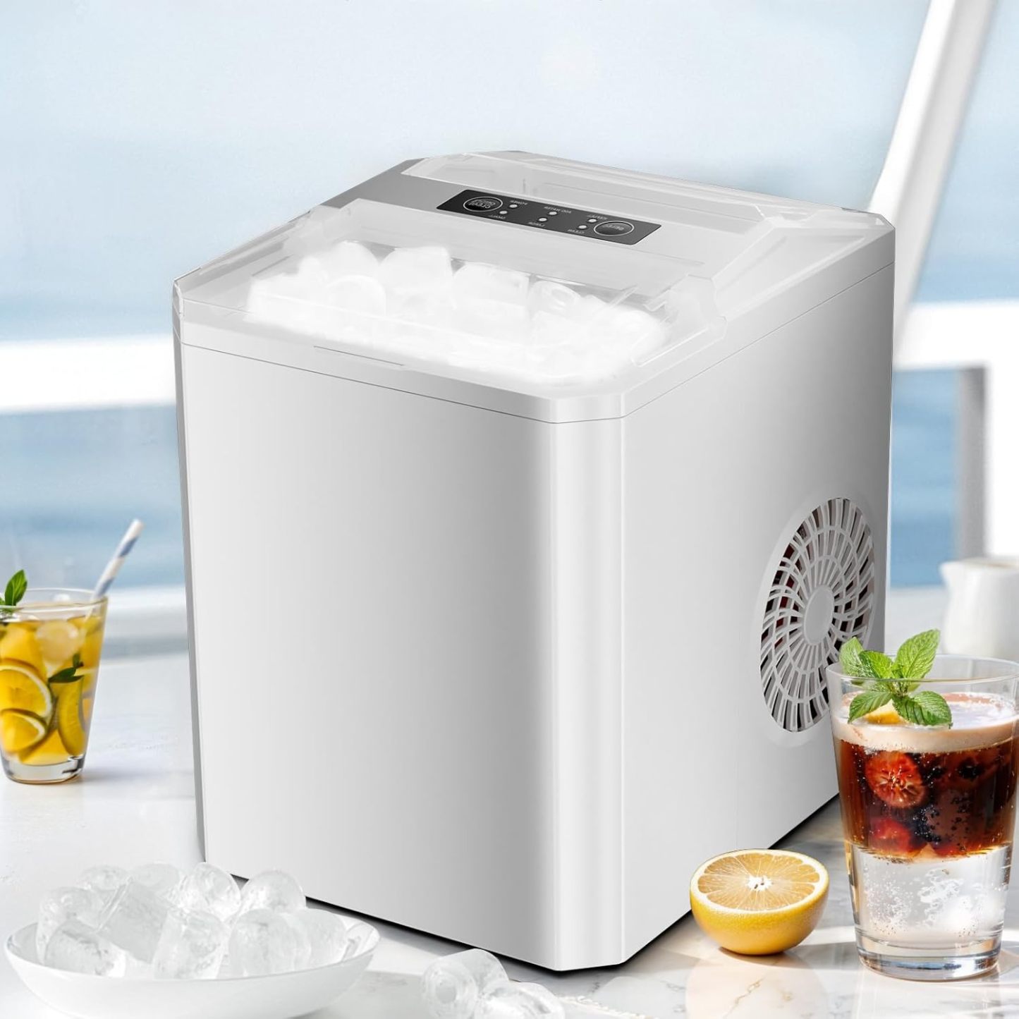 Ice Maker, Portable Countertop Icemaker Machine, Self Cleaning Quiet 2 Sizes Bullet Cubes Makers, 9 Cubes in 6 Mins, 26lbs/24Hrs with Ice Scoop, Basket for Home Kitchen Party