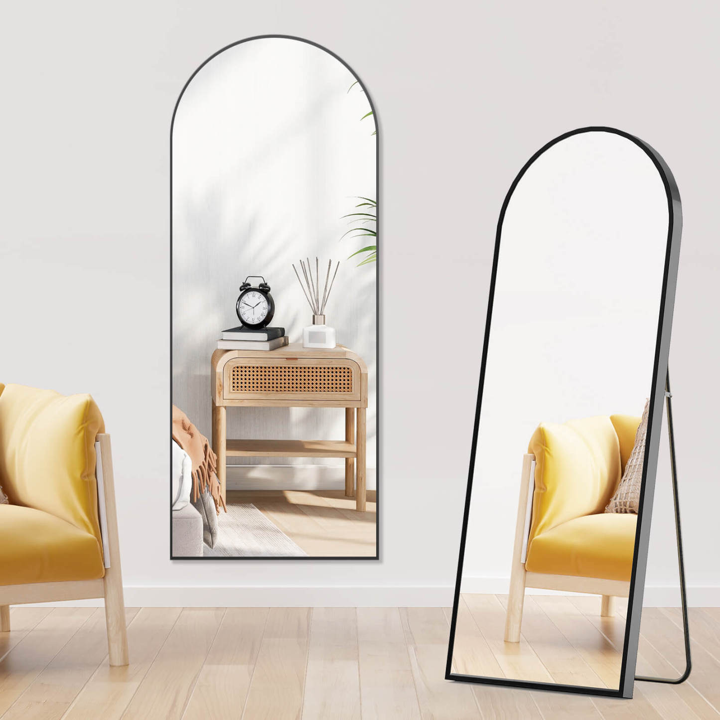 59"x16" Floor Standing Mirror, Wall Mirror with Stand Aluminum Alloy Thin Frame--Living Room,Living Room Mirror