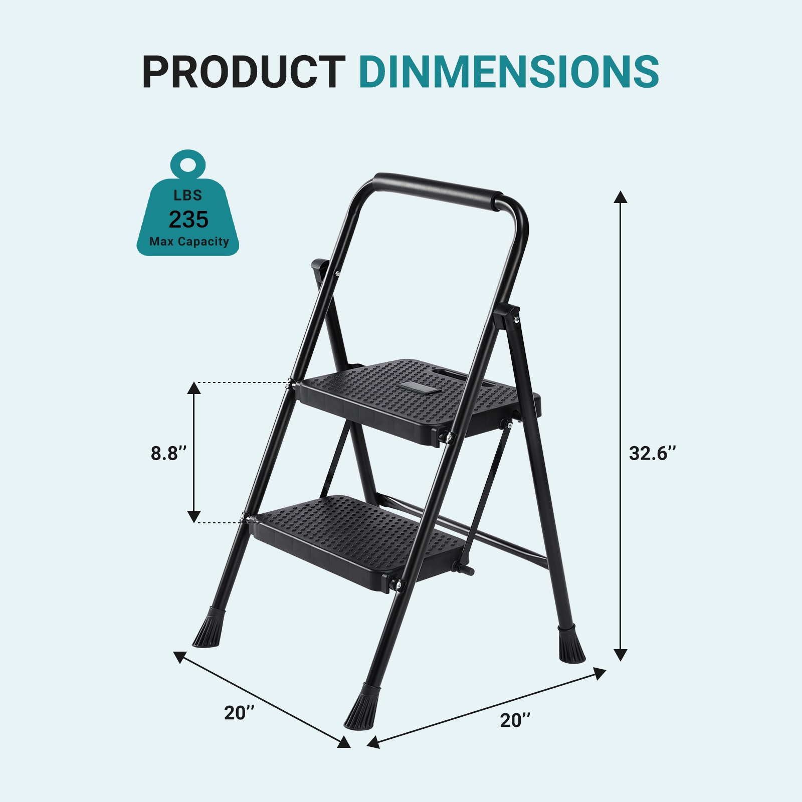 Zibbizo 2 Step Ladder Foldable, Sturdy Step Stool Ladder with Anti-Slip Pedal, Portable Lightweight