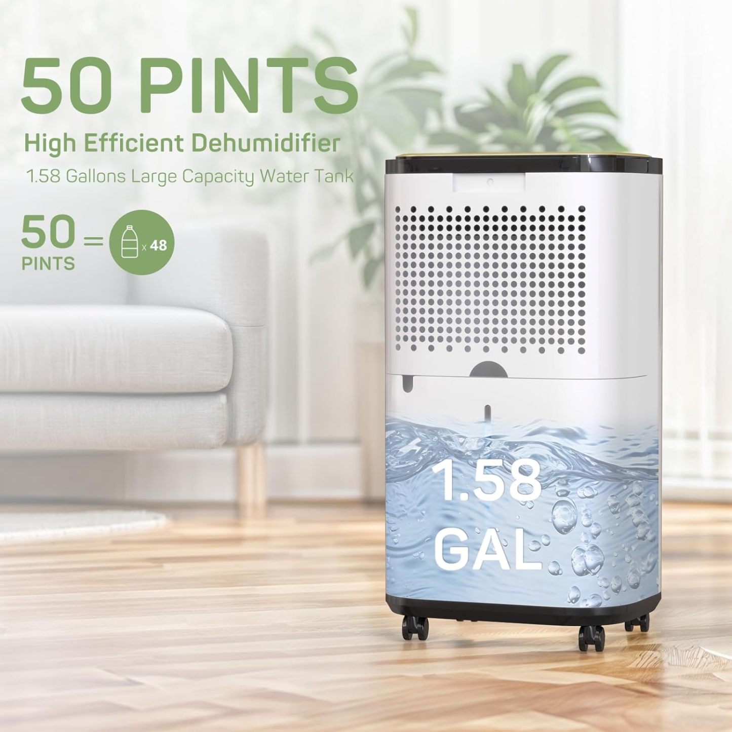 Dehumidifier for Basement with Drain Hose for Auto or Manual Drainage, 4500 Sq.Ft Energy Star Dehumidifiers, Portable for Home Bedroom Large Room Bathroom, 50 Pints Dehumidification Capacity