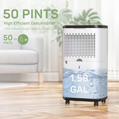 Dehumidifier for Basement with Drain Hose for Auto or Manual Drainage, 4500 Sq.Ft Energy Star Dehumidifiers, Portable for Home Bedroom Large Room Bathroom, 50 Pints Dehumidification Capacity