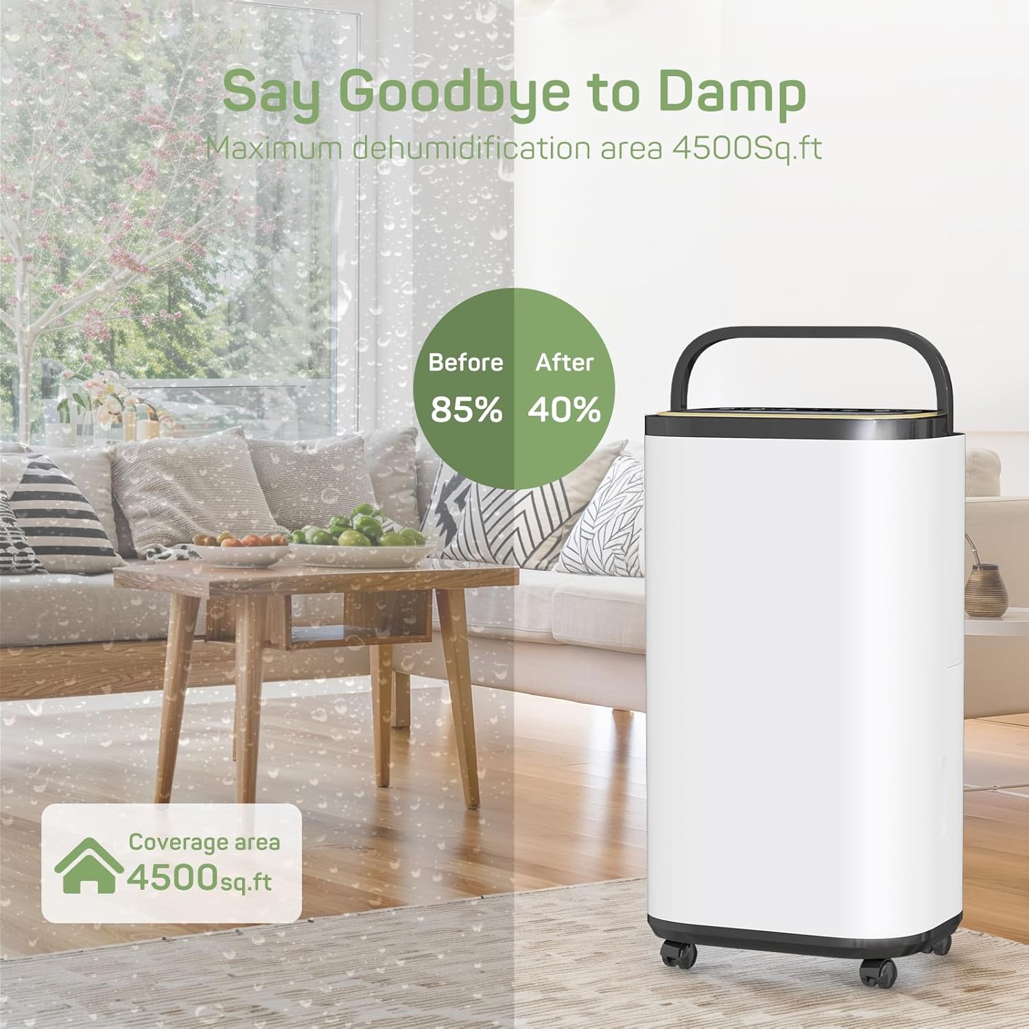 Dehumidifier for Basement with Drain Hose for Auto or Manual Drainage, 4500 Sq.Ft Energy Star Dehumidifiers, Portable for Home Bedroom Large Room Bathroom, 50 Pints Dehumidification Capacity