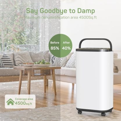 Dehumidifier for Basement with Drain Hose for Auto or Manual Drainage, 4500 Sq.Ft Energy Star Dehumidifiers, Portable for Home Bedroom Large Room Bathroom, 50 Pints Dehumidification Capacity