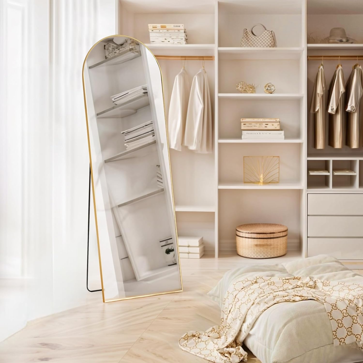 Arched Mirror Full Length, 16"x59" Body Wall Mirrors with Shatter-Proof Glass, Floor Standing, Hanging or Leaning, Tall Arch Mirror with Stand Aluminum Alloy Frame for Bedroom Cloakroom