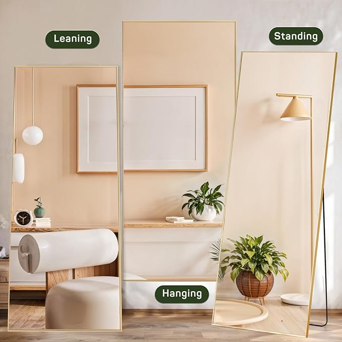 Zibbizo Mirror Full Length, 21"x64" Body Wall Mirrors with Shatter-Proof Glass, Floor Standing, Hanging or Leaning, Large Tall Mirror with Stand Aluminum Alloy Frame for Bedroom Cloakroom