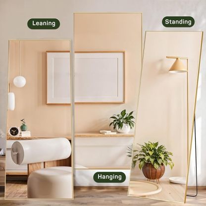 Zibbizo Mirror Full Length, 21"x64" Body Wall Mirrors with Shatter-Proof Glass, Floor Standing, Hanging or Leaning, Large Tall Mirror with Stand Aluminum Alloy Frame for Bedroom Cloakroom