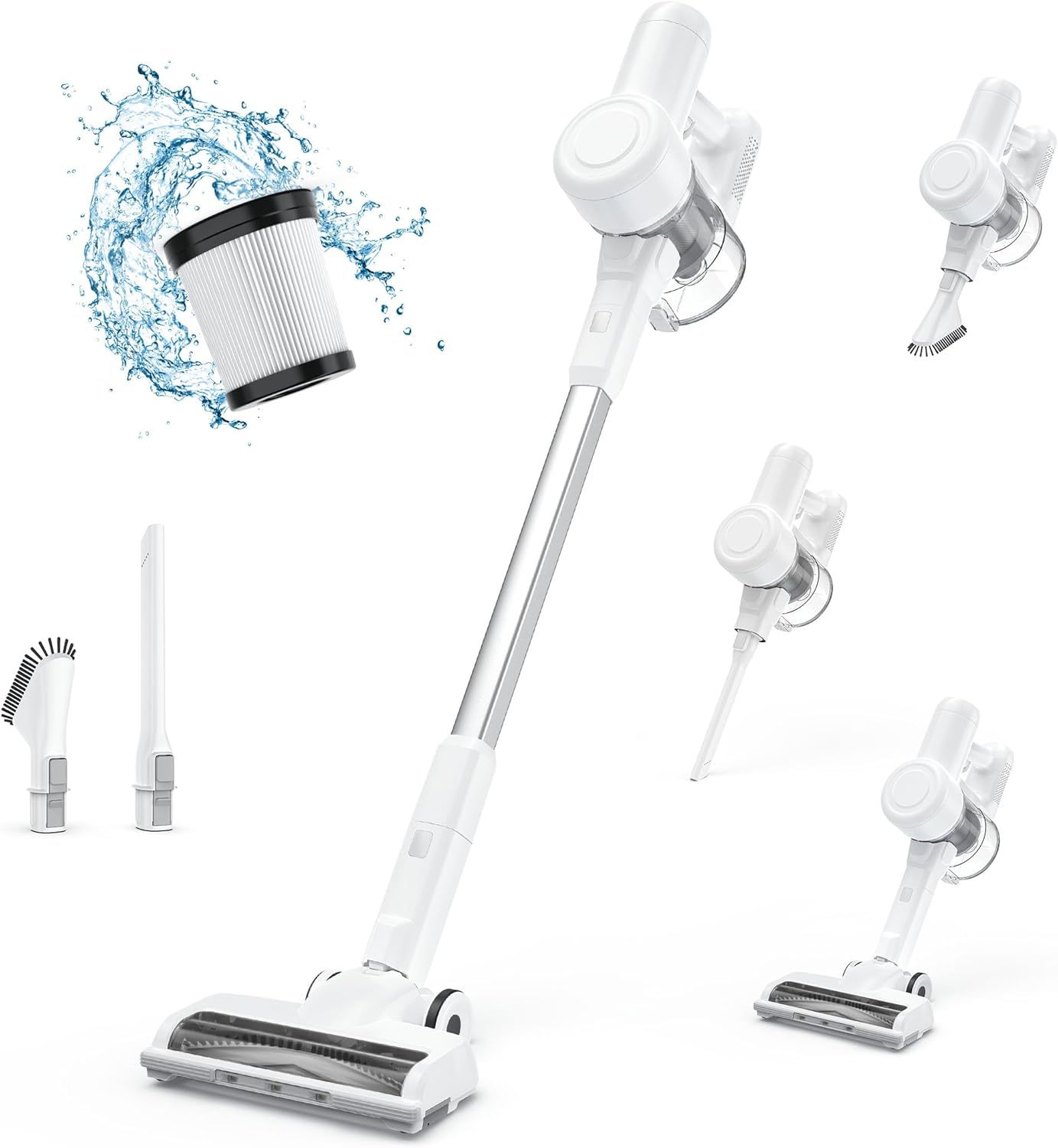 Cordless Stick Vacuum Cleaners for Home Rechargeable Lightweight for Hard Floor and Pet Hair Removal, Handheld Carpet Sweeper with Powerful Suction Up to 45 Minutes Runtime, White