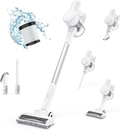 Cordless Stick Vacuum Cleaners for Home Rechargeable Lightweight for Hard Floor and Pet Hair Removal, Handheld Carpet Sweeper with Powerful Suction Up to 45 Minutes Runtime, White