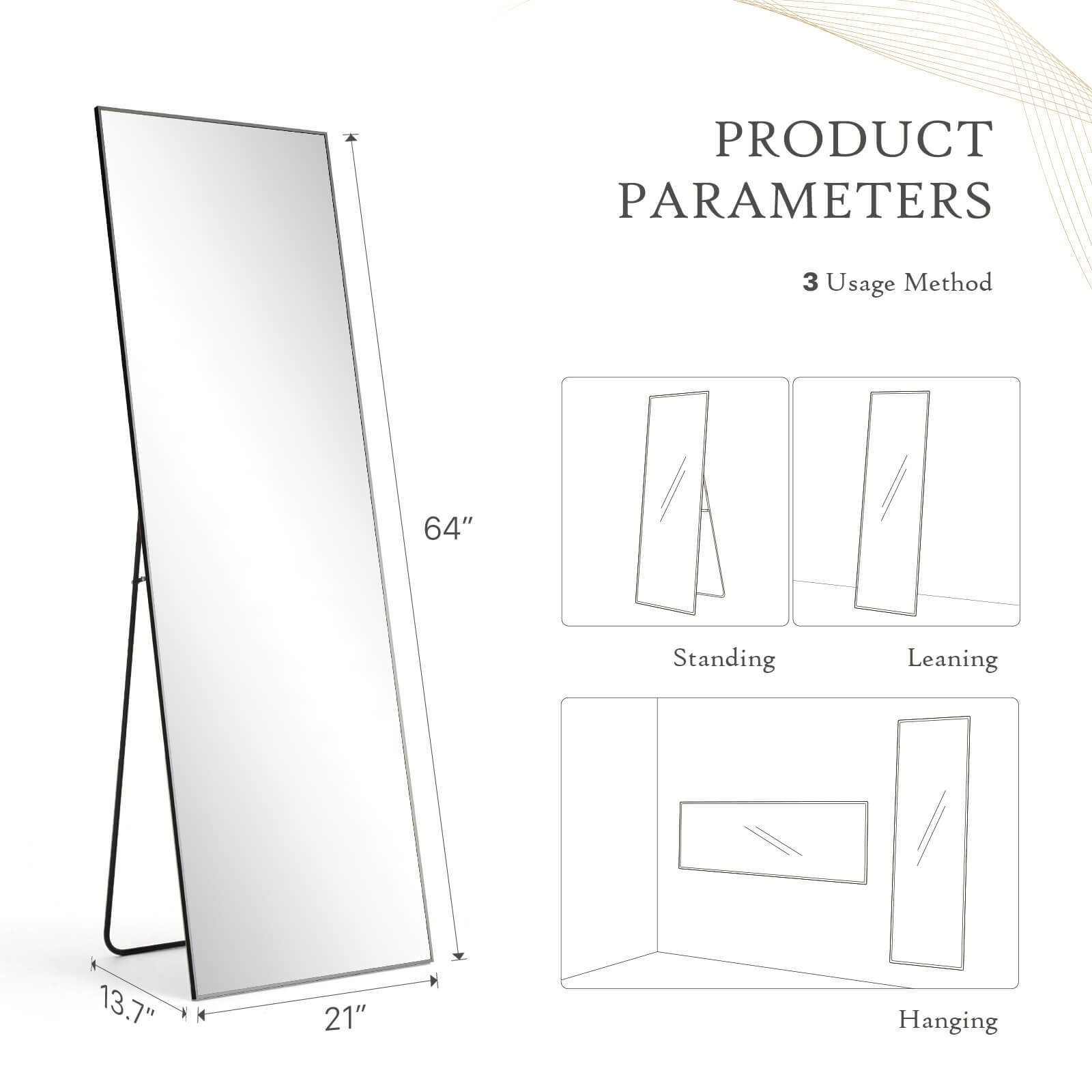 71"x30" Arched Full Body Mirror Floor Mirror Standing Hanging or Leaning Wall with Stand Aluminum Alloy Thin Frame--Living Room,Living Room Mirror