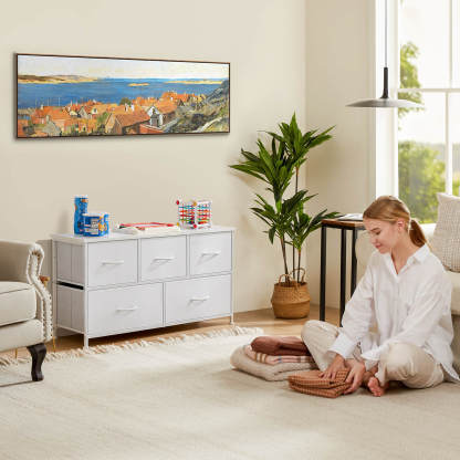 38 in 5 Drawers Dresser Chest of Drawers,Metal Frame and Wood Top--Bedroom,Bedroom Cabinet,Living Room,Living Room Cabinet,New Arrivals