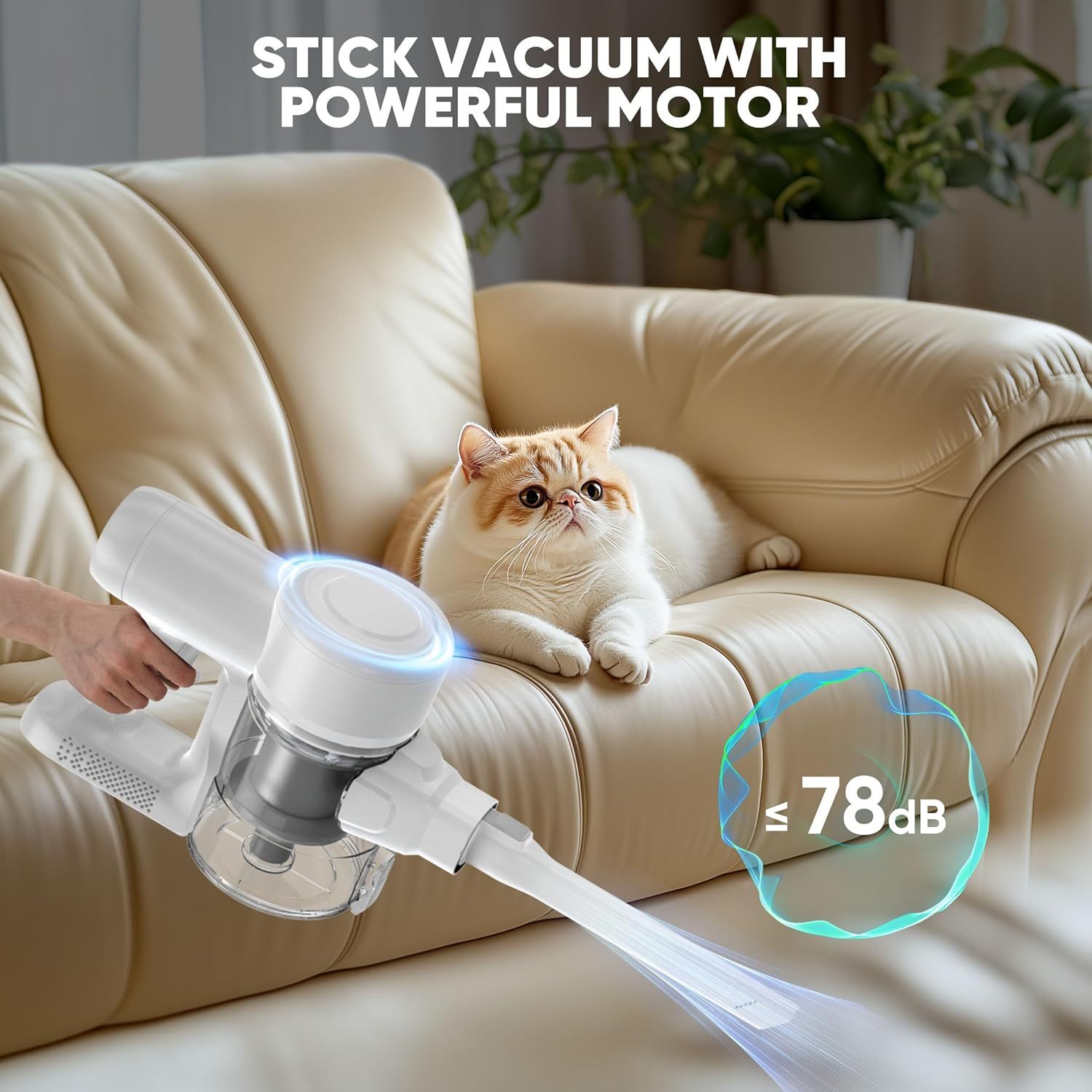 Cordless Stick Vacuum Cleaners for Home Rechargeable Lightweight for Hard Floor and Pet Hair Removal, Handheld Carpet Sweeper with Powerful Suction Up to 45 Minutes Runtime, White