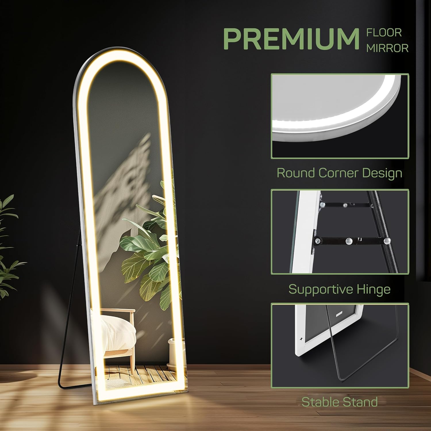 Arched Mirror Full Length with LED Lights