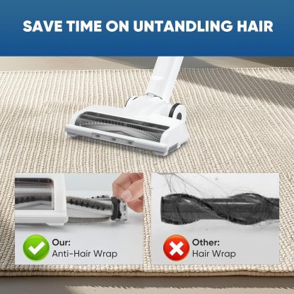 Cordless Stick Vacuum Cleaners for Home Rechargeable Lightweight for Hard Floor and Pet Hair Removal, Handheld Carpet Sweeper with Powerful Suction Up to 45 Minutes Runtime, White